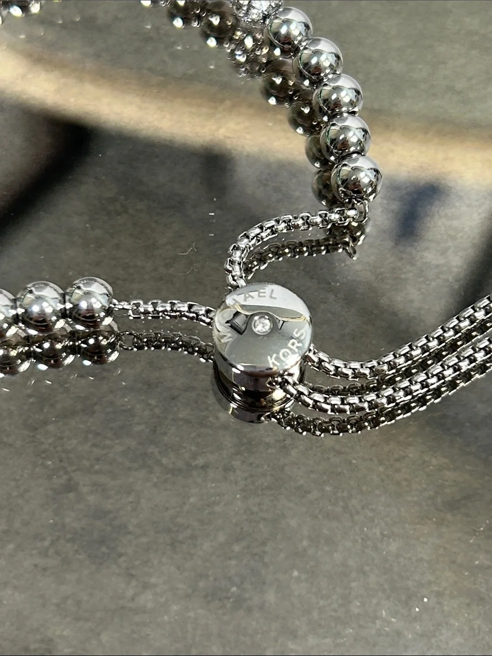 Michael Kors Silver-Tone Beaded Slider Bracelet with Pavé Accents